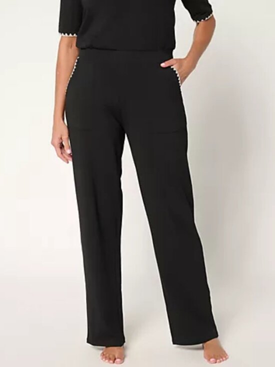 Cuddl Duds Pants - Cuddl Duds Cottonwear+ Crochet Trim Straight Leg Pant, Black Sz 2X a694390